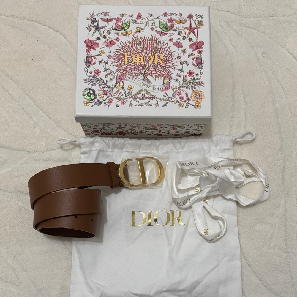 Dior Tan Leather Belt with Gold Buckle